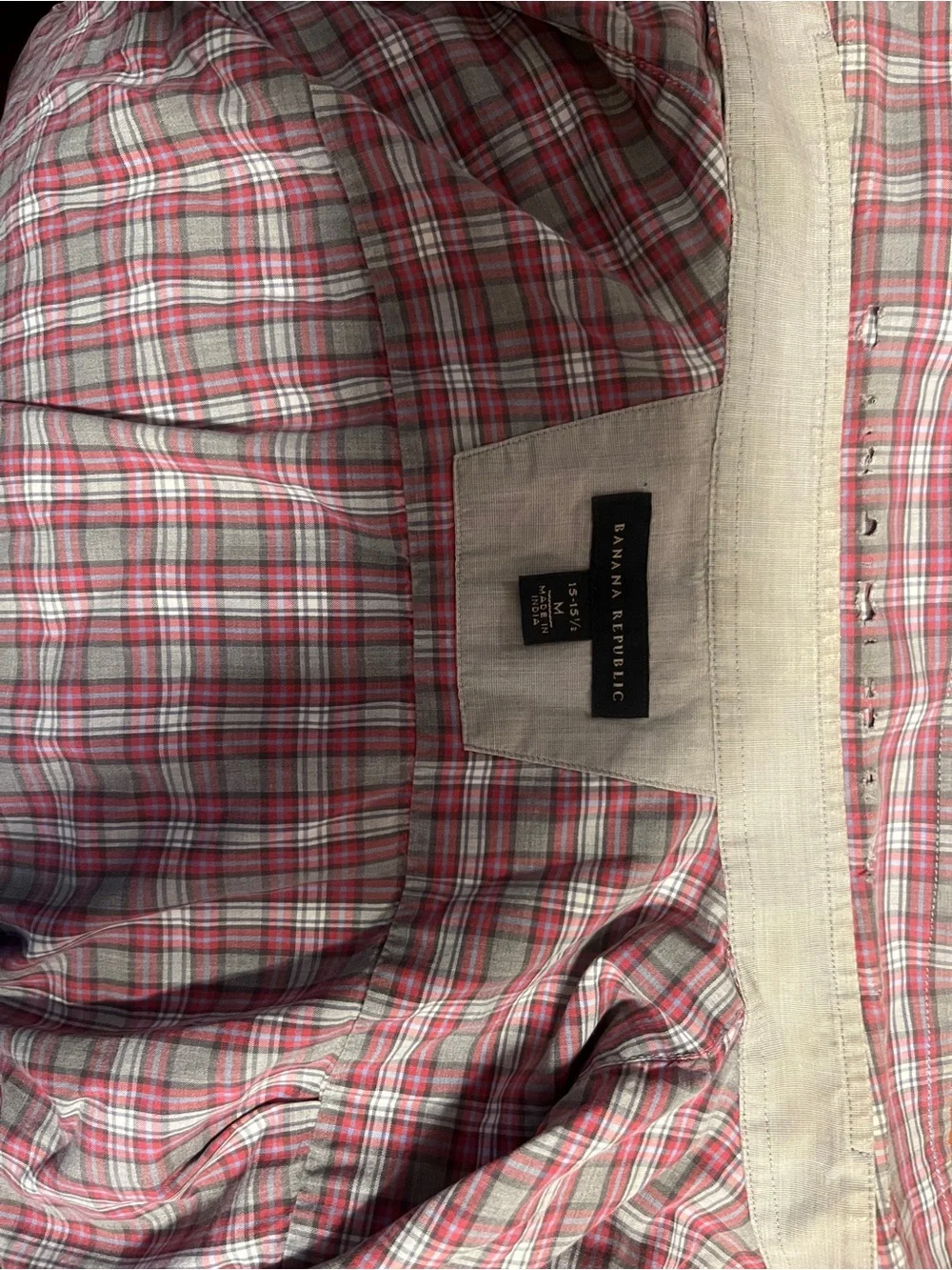 Banana Republic Men's Pink and White Plaid Button-Down Shirt